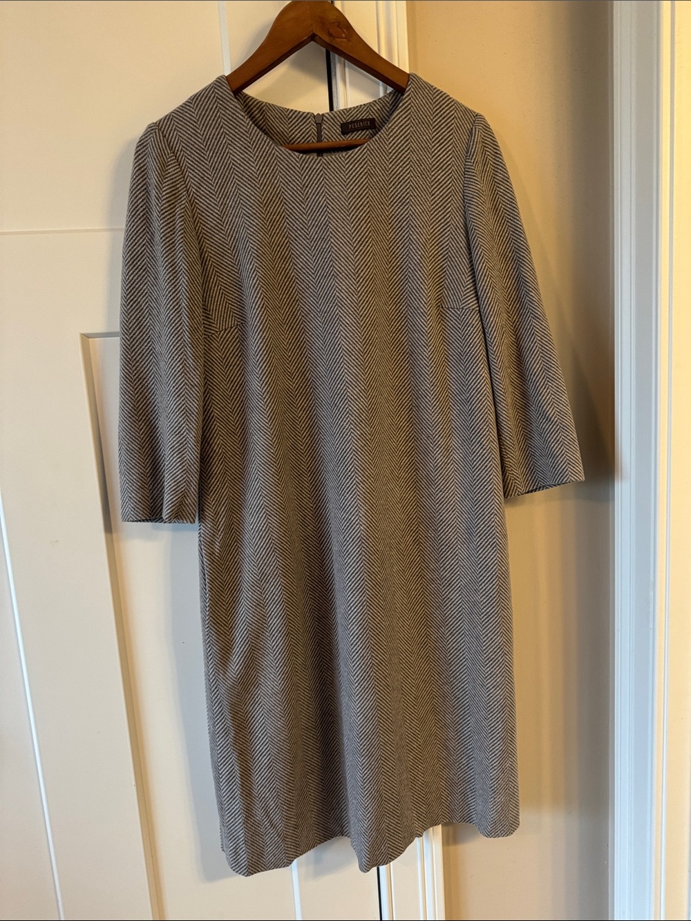 Peserico Taupe and Black Herringbone Midi Dress